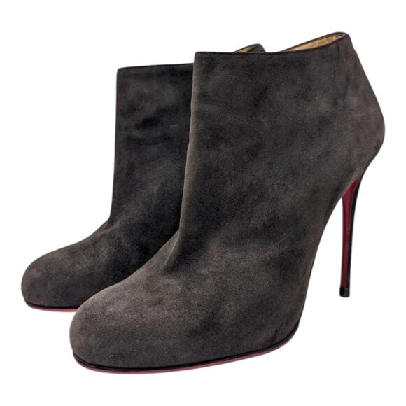 Christian Louboutin Bellissima 100 Ankle Boot Brown Suede Round Toe Heels 38.5 - Picture 2 of 11